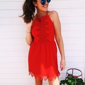 Francesca’s Red Dress- Lace detailed